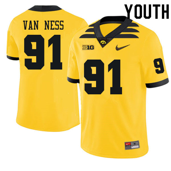 Youth #91 Lukas Van Ness Iowa Hawkeyes College Football Jerseys Sale-Gold